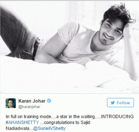 Karan Johar's tweet about Ahan Shetty