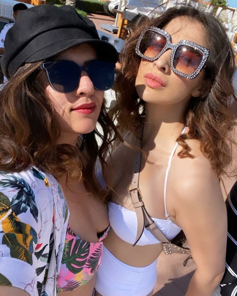 Raai Laxmi with her friend with White Bikini taking selfie