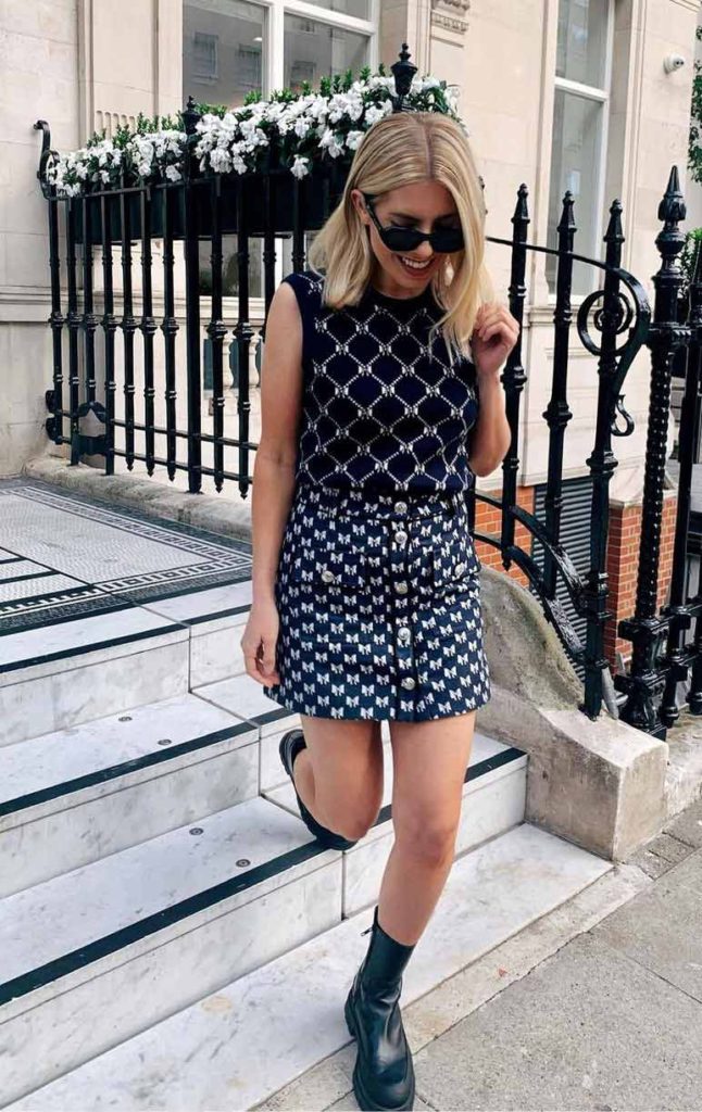 Gorgeous Mollie King in her blue desinger dress looks sexy