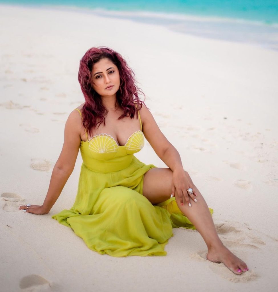 Rashami Desai Blazing Hot Beachside Photo in a Glamorous Green Dress