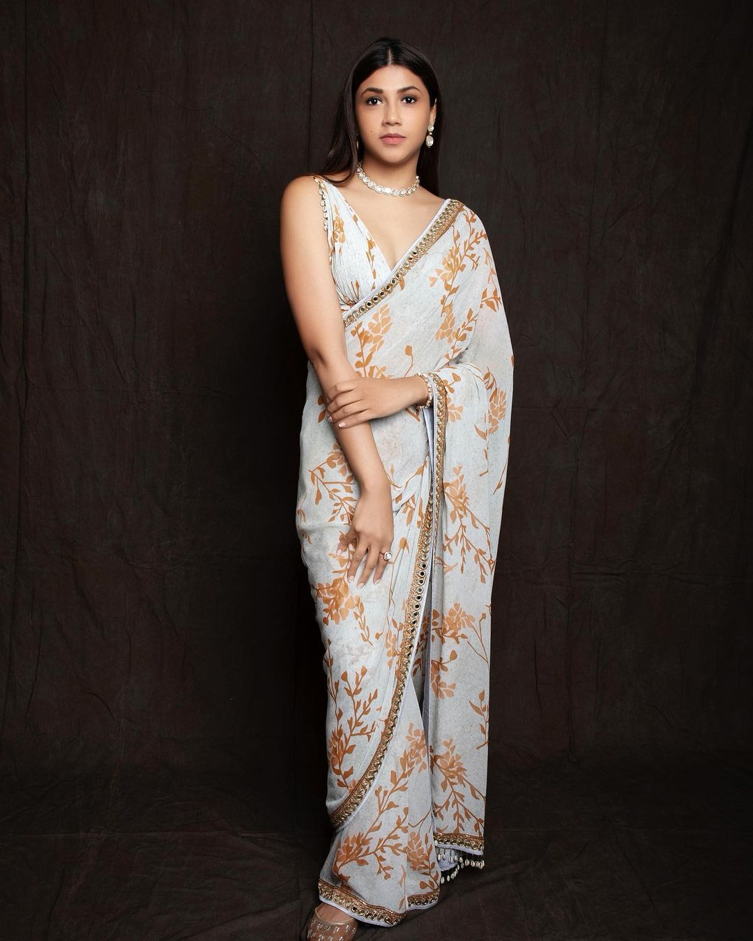 Anushka Indias Leading Yoga Expert and Influencer in Designer White Saree