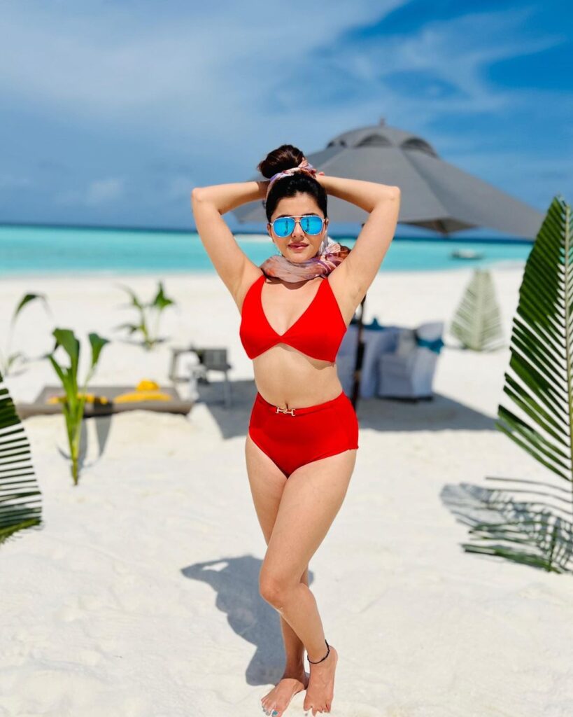 Rubina Dilaik in red bikini sets temperature soaring
